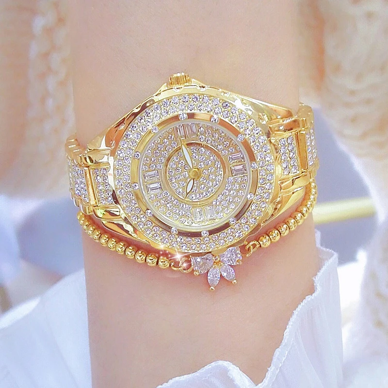 

2023 Crystal Diamond Watches For Women Gold Original Elegant Ladies Watch With Bracelet Set Rose Gold Gift For Girlfriend Wife