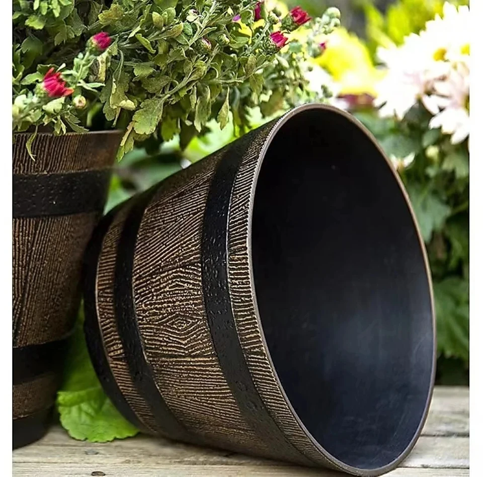 Macetas de plástico diseñadas para imitar barriles de vino, adecuadas para  plantas de interior y exterior, jardín y hogar - AliExpress, image size:960x948