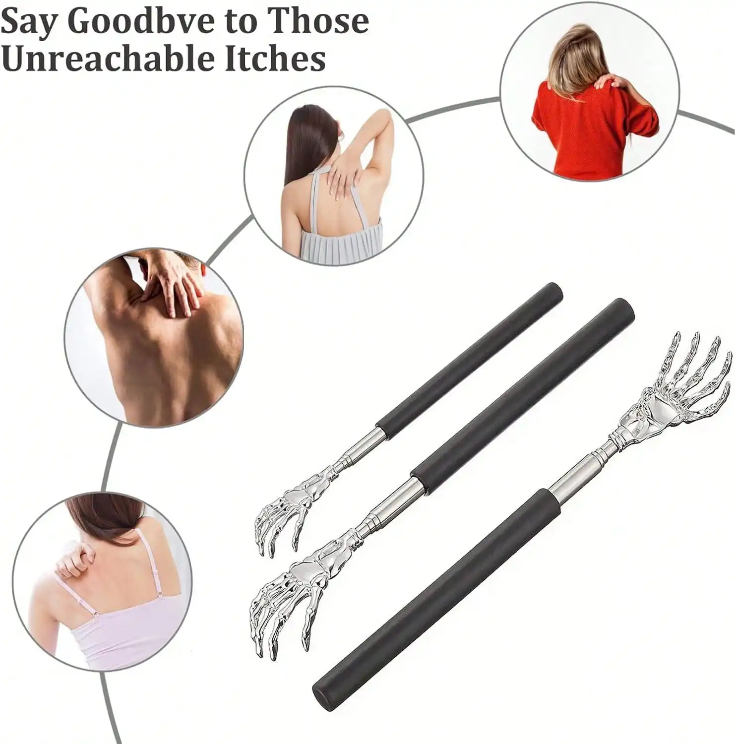 2PCS Stainless Steel Back Scratcher Telescopic Scratching Retractable Back Scratcher Massager Relieve Itching Body Relaxation