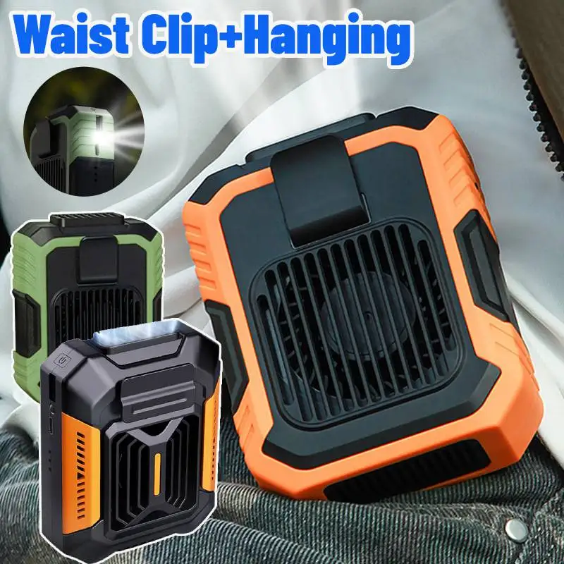 4000mAh Rechargeable Waist Clip Fan Portable Hanging Neck Fan Outdoor Waist Mounted Power Bank Flashlight Body