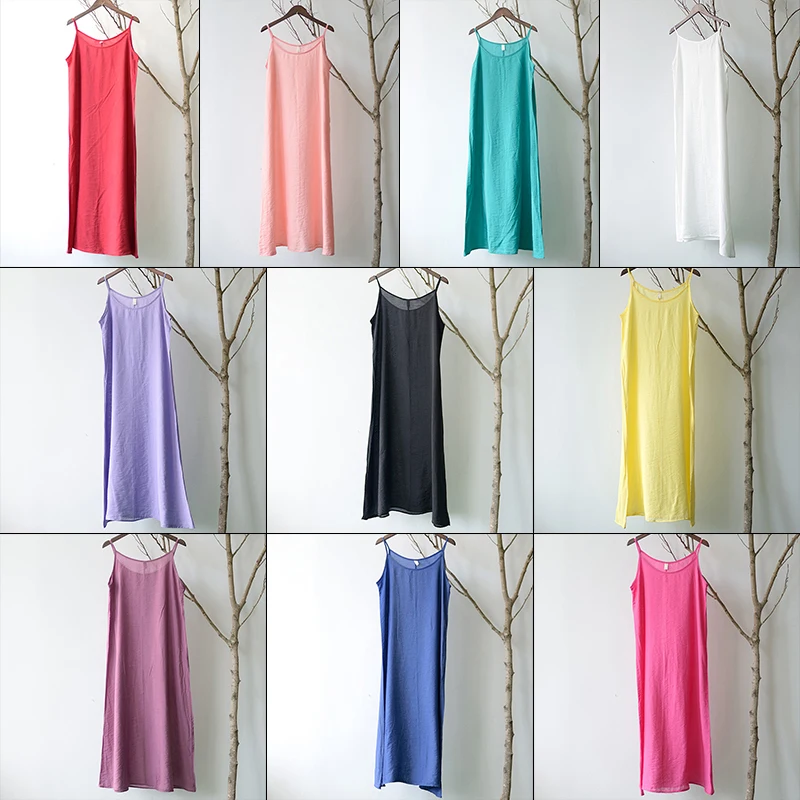 Women Skirt Women Summer Cotton Full Slip Strappy Spaghetti Under Dress Petticoat Chemise Literary Long Under Dress Camisoles Full Slips women skirt
