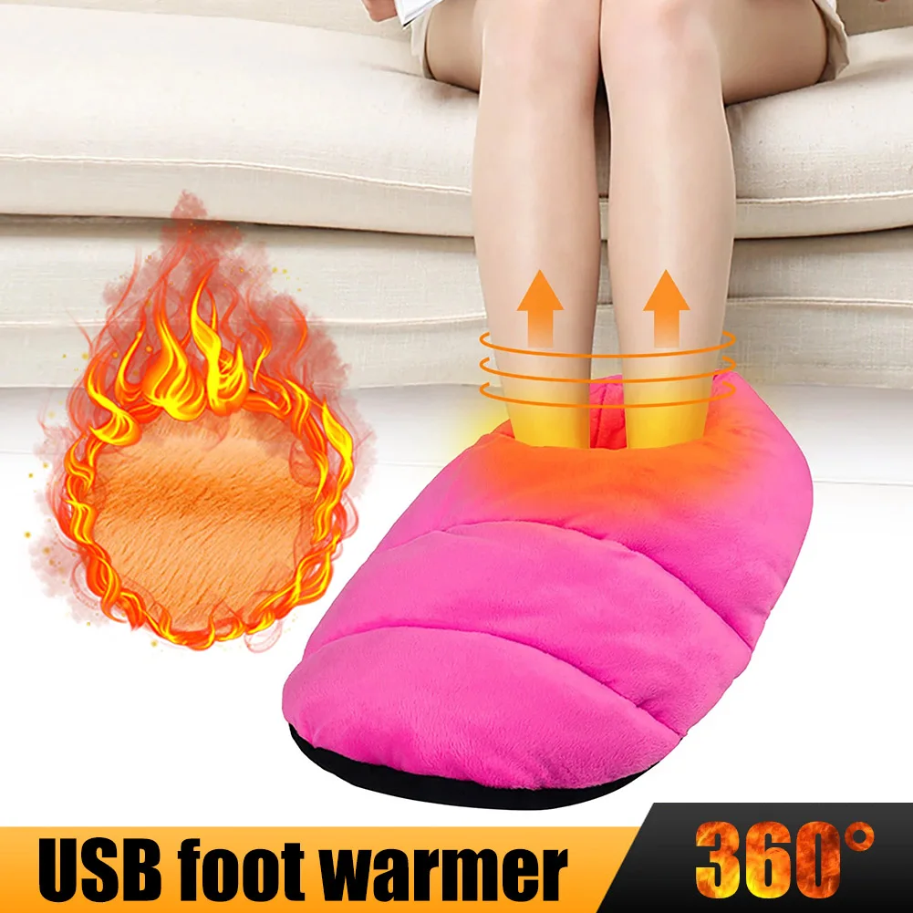 USB Electric Heated Shoes Feet Warmer Comfortable Soft Electric Heating Foot Cushion Washable Detachable Heated for Home Office