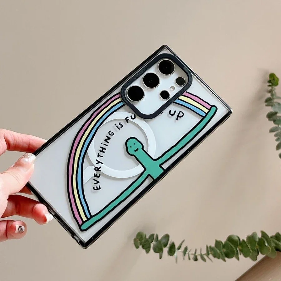 Cute Dinosaur MagSafe Acrylic Black Border Case for Samsung Galaxy S22 Ultra S23 Ultra S24 Ultra Cover Protective Shell