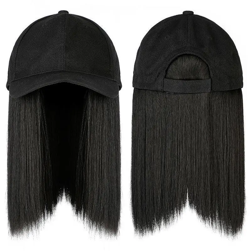 Baseball cap Fashion Baseball Cap with Bob Wig for Women Extensions Adjustable Collarbone Hair Hat Girls Short Straight Hair Wig Cap