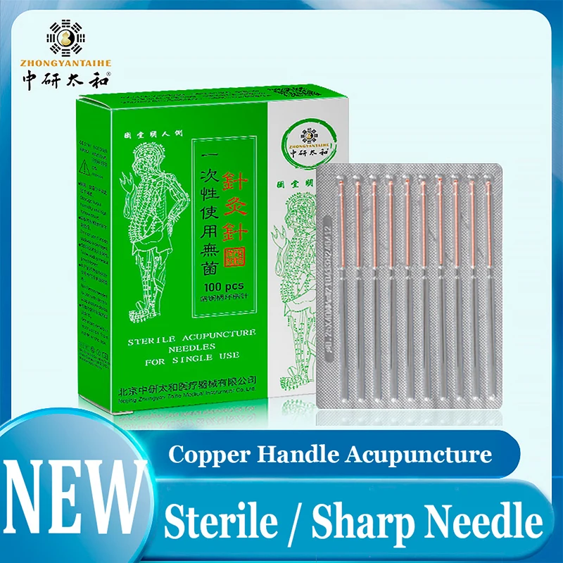 Disposable Acupuncture Needle 100 Pcs Disposable Copper Handle Acupuncture Needle Without Tube Sterile Sharp Needle Individual Package Tin Foil