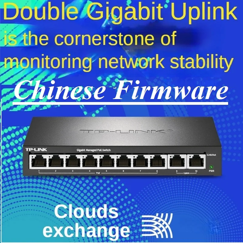 

10 Ports Network Management Switch 57W PoE ports 2*1000M Uplink Ports, Sup/ PoE+ Supply Power to Camera AP etc, Chinese-Firmware