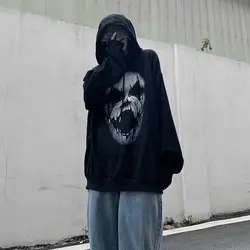 Mingliusili gothic hoodies feminino 2022 primavera moda e menina camisola de manga longa com capuz alta rua oversize preto pulôver