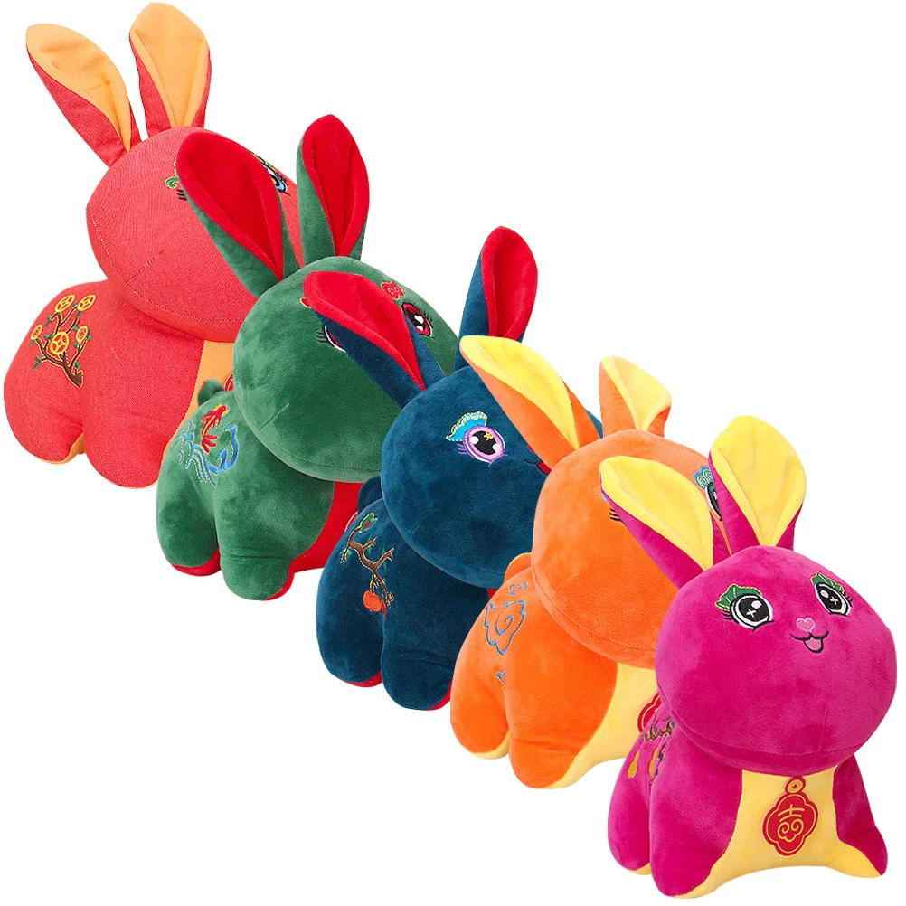 

5 Pcs Toy Colorful Station Rabbit Ornament Child Stuff Animals Year Mascot Plush Bunny Stuffed