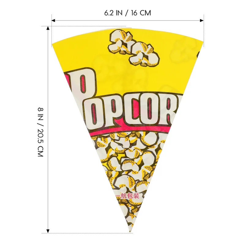 50 Stück Popcorn-Dreiecksbeutel, Popcorn, kleiner Kegel unten, Papiertüte, Einweg-Popcorn-Kegel, neuer Pappbecherhalter, Lebensmittelbehälter – Detail 5