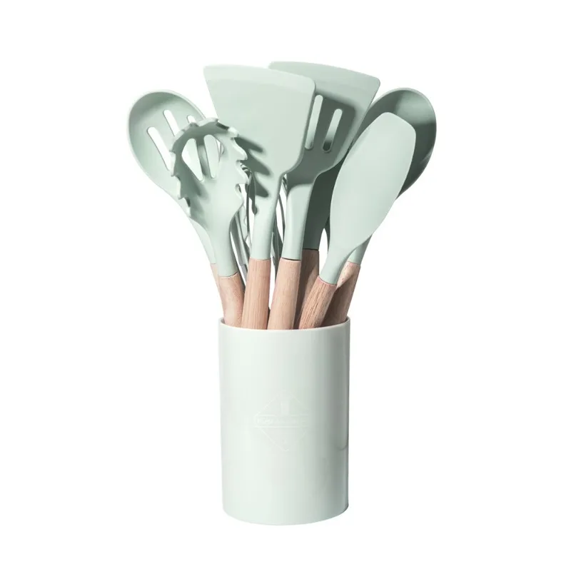12Pcs Silicone Cooking Utensils Set Wooden Handle Kitchen Cooking Tool Non stick Cookware Spatula Shovel Egg Kitchenware Beaters