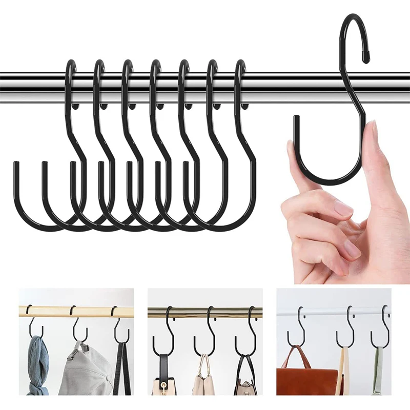 Black S Shaped Hooks Hanging Heavy Duty Hook Hanger For Kitchen Bathroom Pancoat Bag Plant Grid