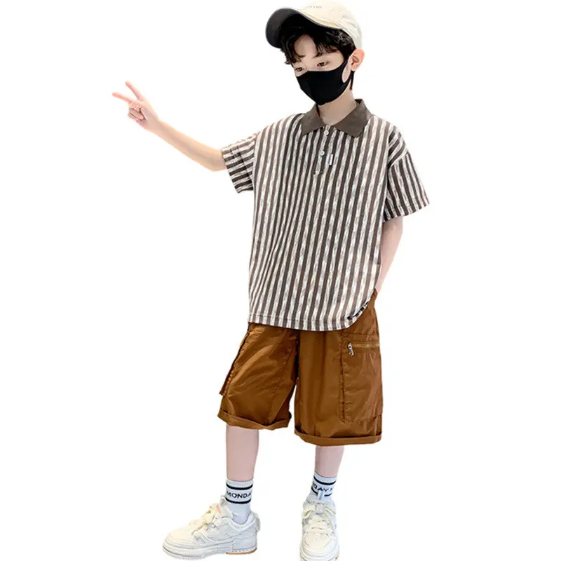 

Boys Fashion Clothing Set Short Sleeves New Arrival Shirt+Shorts Elastic Waist With Pockets Two Piece Suits Child Summer Outfits