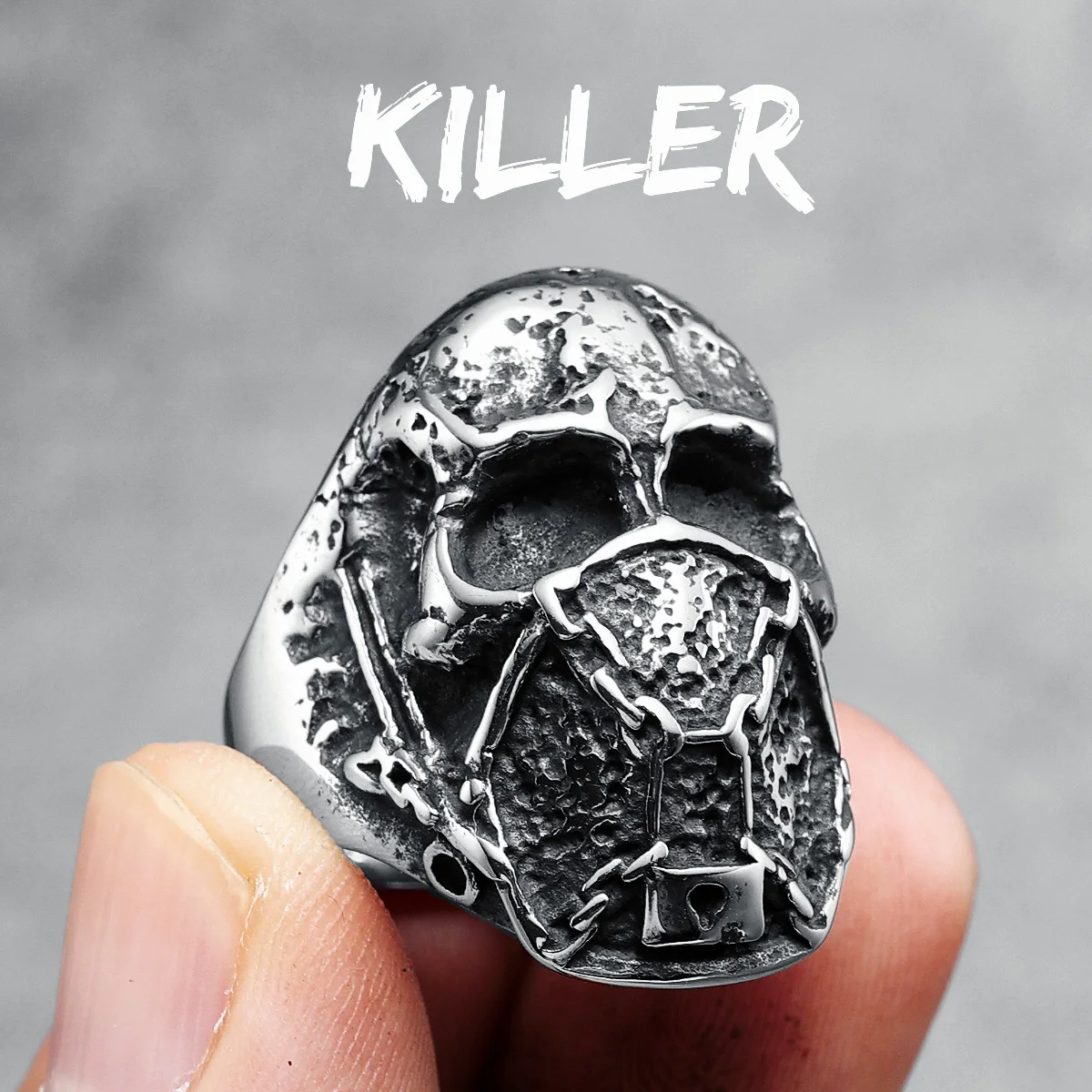 Men's Stainless Steel Skull Ring - Punk Rock Skeleton Design