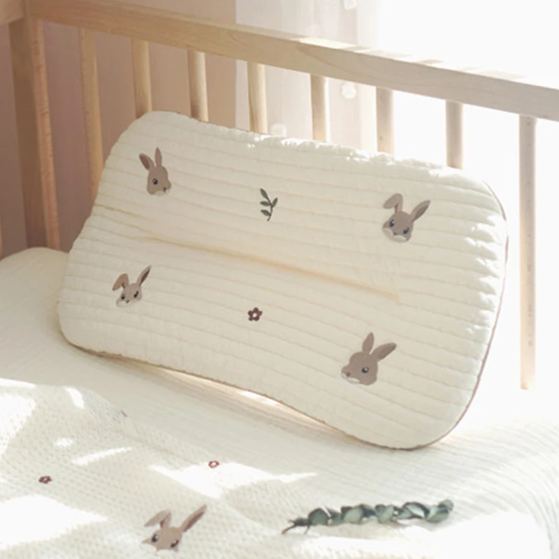 

Korean Style Children Pillow Cotton Quilted Bear Embroidery Breathable Sweat-absorbing Sponge Net Infant Baby Sleeping Cushion
