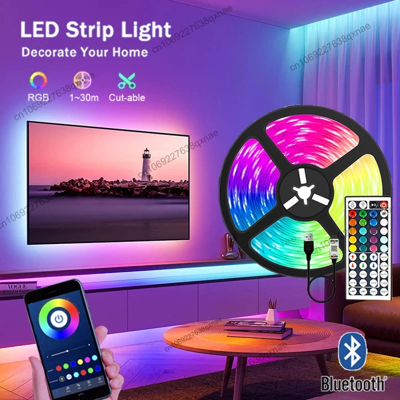 

Светодиодная лента для украшения комнаты, подсветка телевизора, дистанционное управление по Bluetooth, Светодиодная лента RGB длиной 1 м, 2 м, 3 м, 4 м, 5 м, Светодиодная лента дневного света 5050 цветов на Рождество