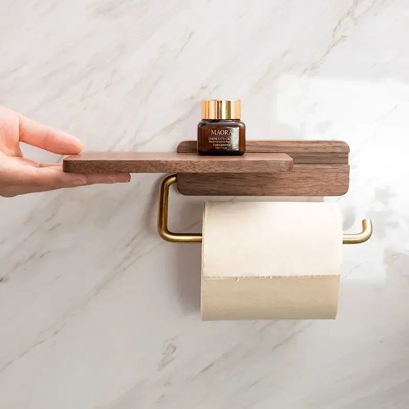 Tissue Holder 1 Pc Stainless Steel Black Walnut Tissue Holder Wall Mounted Tissue Holder Punching Installation Toilet Bathroom Accessories