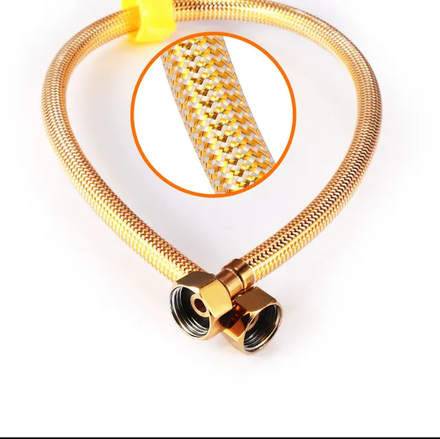 Gold Nylon Braided Hose Toilet Water Inlet Pipe G1/2X1/2 Golden