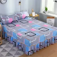 3 Pcs Bedding Classic Lace Bedspread Bed Skirt Bedding Set Home Textile Elastic Fitted Mattress Cover with 2pcs Pillow Covers 5