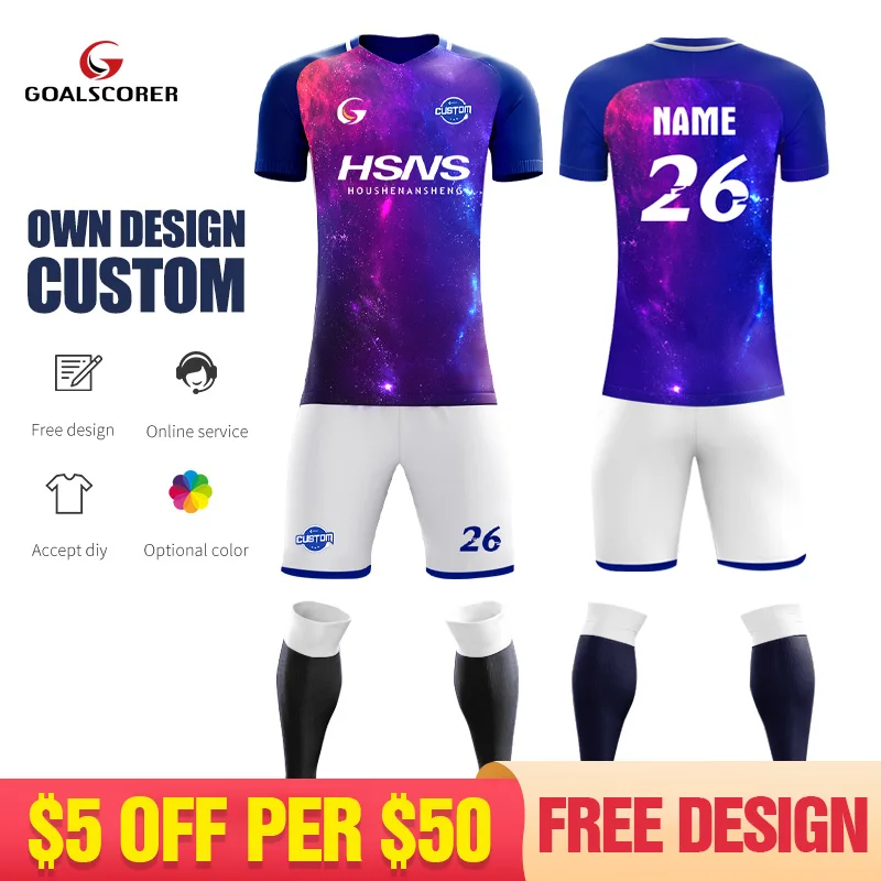 Custom Sublimation Oem Odm Player Version Starry Sky Blue Soccer Training Uniforms Club Football Jerseys Set For Men F526 |