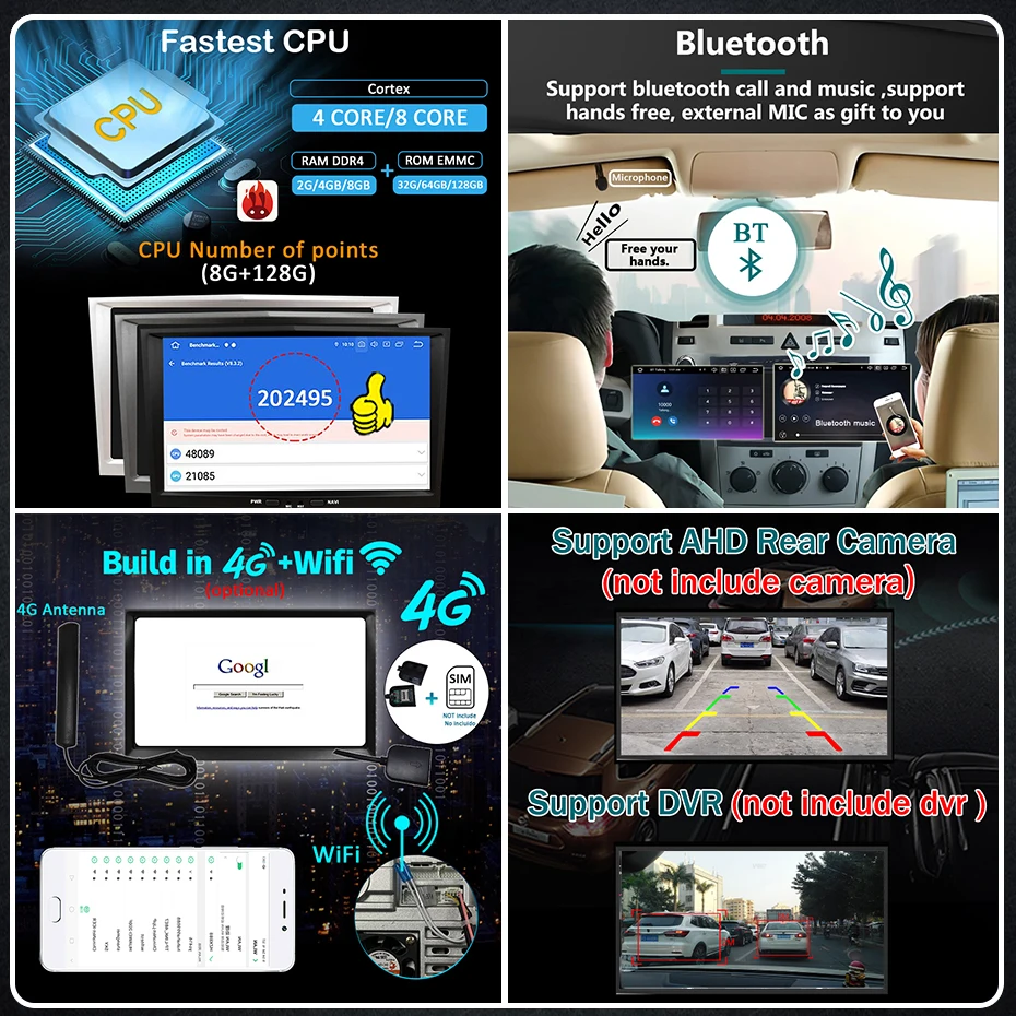 Android 14 Radio de coche para Opel Astra H J Vectra Vauxhall Antara Zafira Corsa C D Vivaro Meriva Veda inalámbrico CarPlay Android Auto 4