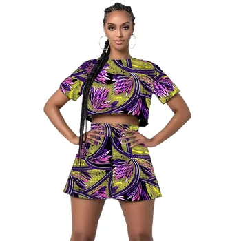 Abiti Ankara da donna alla moda africana realizzati su misura Mini set Top corti + pantaloncini Abito da festa femminile con stampa colorata 1