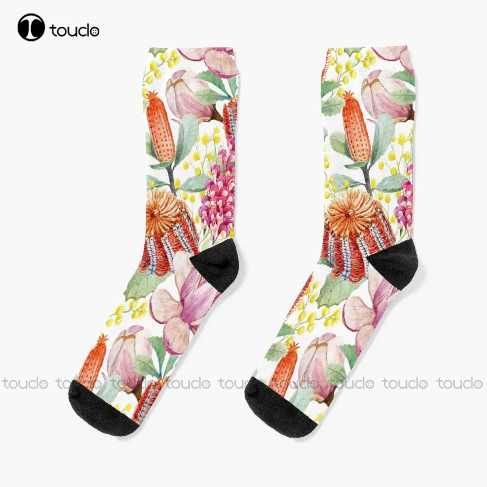 

Australian Flower Banksia Pattern Socks Vintage Flower Pattern High Quality Cute Elegant Lovely Kawaii Cartoon Sweet Cotton Sock
