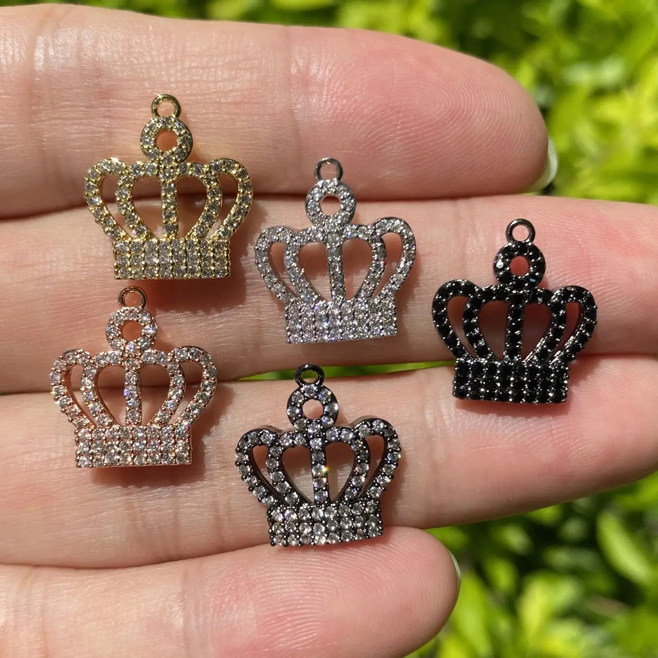 

5Pcs Cubic Zirconia Paved Crown Pendant Charms For Jewelry Making Woman Fashion Bracelet Necklace Handcraft Accessories