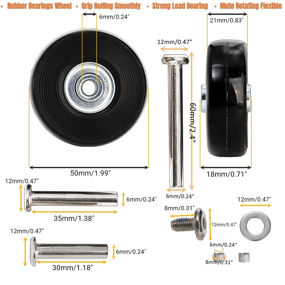 Silent suitcase wheels rubber trolley luggage casters durable travel bag wheel repair accessories for quiet rolling