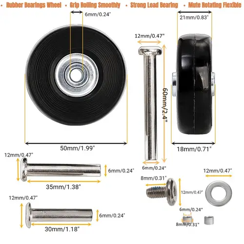 Silent Suitcase Wheels Rubber Trolley Luggage Casters High-Quality Durable Travel Bag Wheel Repair Accessories for Quiet Rolling - Image 2