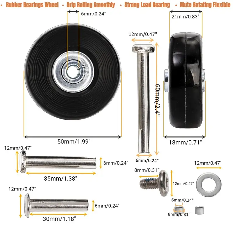 Silent Suitcase Wheels Rubber Trolley Luggage Casters High-Quality Durable Travel Bag Wheel Repair Accessories for Quiet Rolling - Image 2
