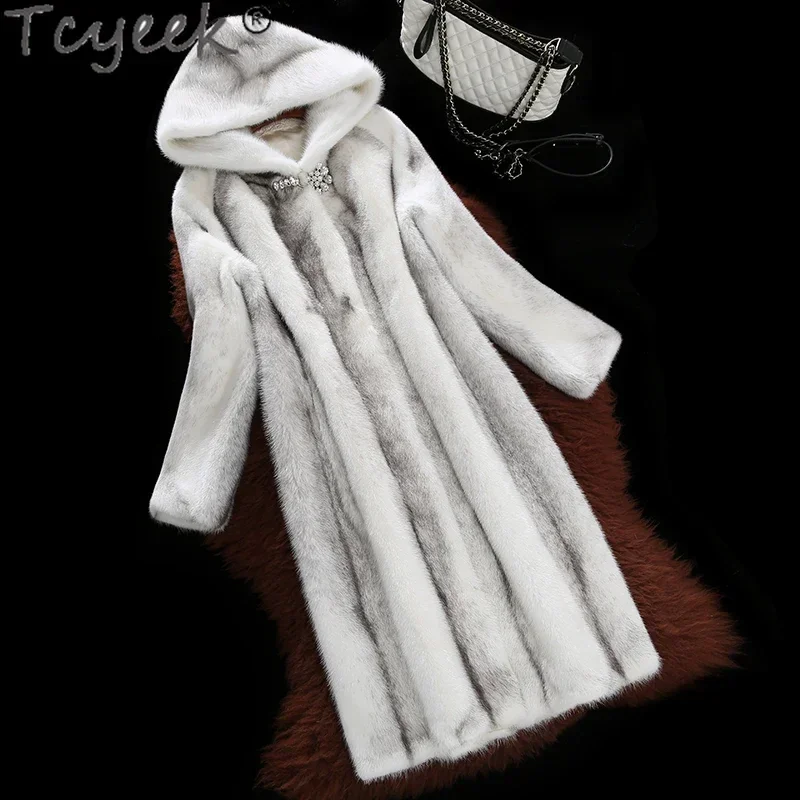 

Tcyeek Cross Ferret Luxury Natural Mink Fur Jacket Mid-length Whole Mink Real Fur Coat Female Winter Women's Fur Jackets Hooded