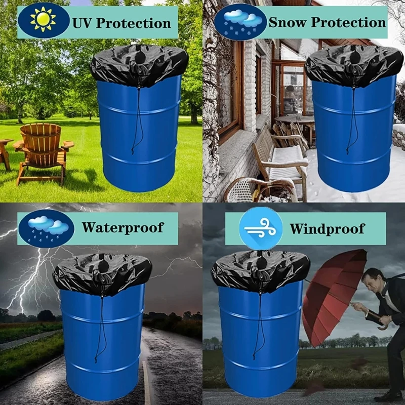 55 Gallon Drum Cover Drawstring Protective Shields Supplies Protections Cover for Raining Day Waterproof Windproof
