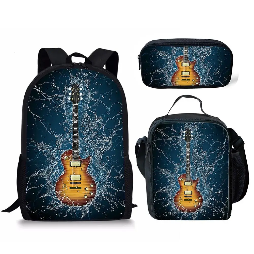 

3pcs/set Ice Fire Guitar Design School Bag for Boys Girls Back Pack Kids Backpacks Schoolbag In Primary Student Mochila Escolar