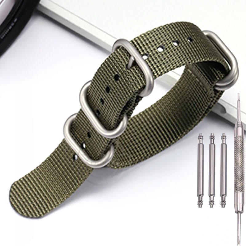 Heavy Duty Nylon Strap with Five-Ring Buckle - Canvas Watch Bracelet