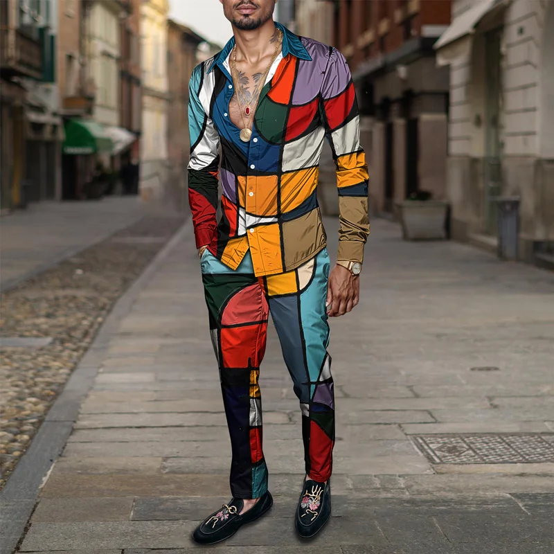 2025 Spring Summer Men Shirt Set Brand Print Fashion Simple Two Piece Set Mens Luxury Lightweight Party Long Sleeves Suit Casual_voghion.com