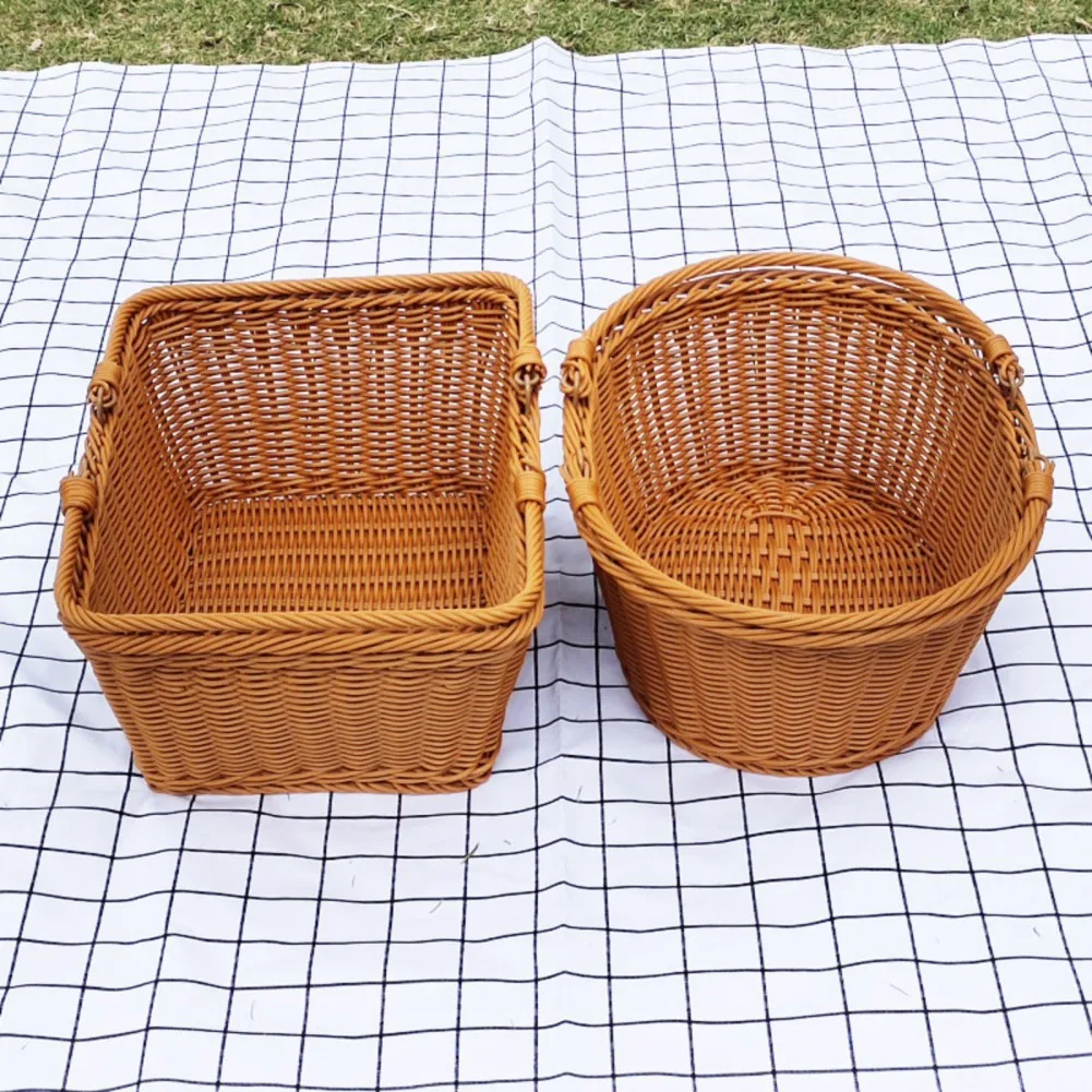 Description Picture 2 of itemOutdoor Picnic Storage Container With Handle Lightweight Imitation Rattan Storage Basket Garden Hand-woven Picking Baskets