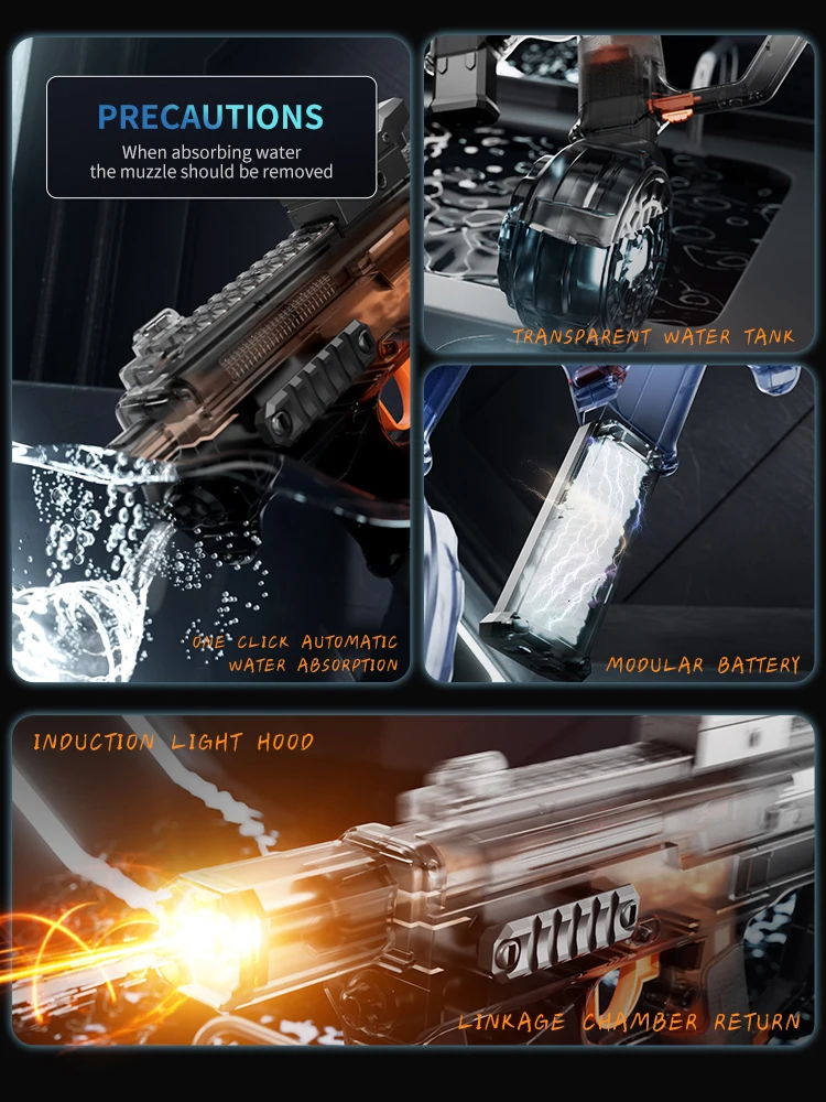 MK3 Electric Water Gun Toy Large-capacity Cool Flash Light Absorbent Water Continuous Shooting Summer Outdoor Beach Toy for Kids