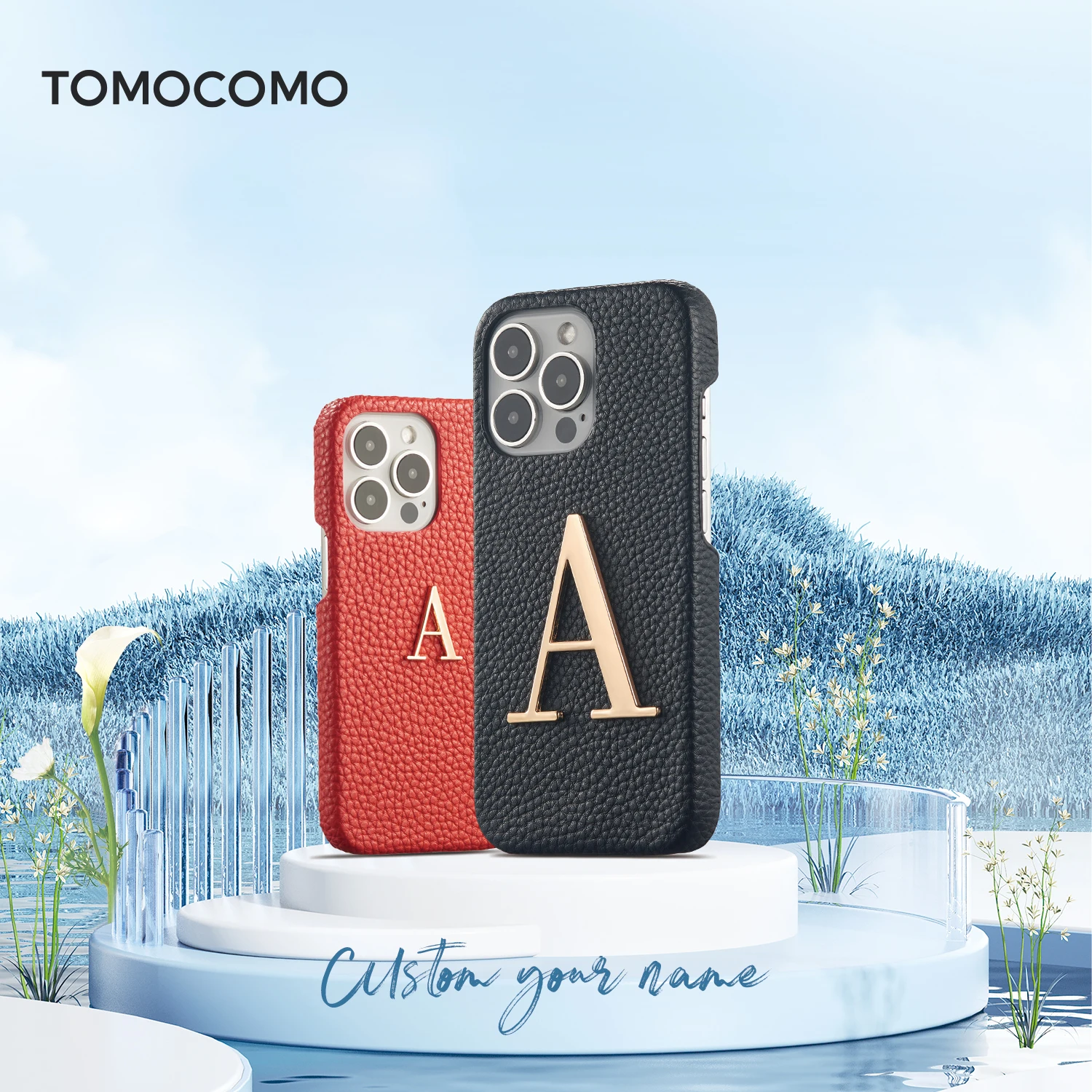 Tomocomo Leather Phone Case Initials Custom Letter For IPhone15 14 ProMax 14Plus 14 13Promax 12 11 XR Personalise Cover Funda