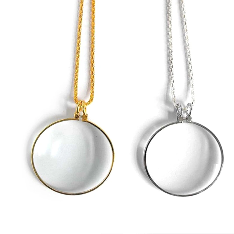 

6X Necklace Magnifier Pendant Necklace Long Chain for Library Reading Zooming Jewelry Crafts Needlework