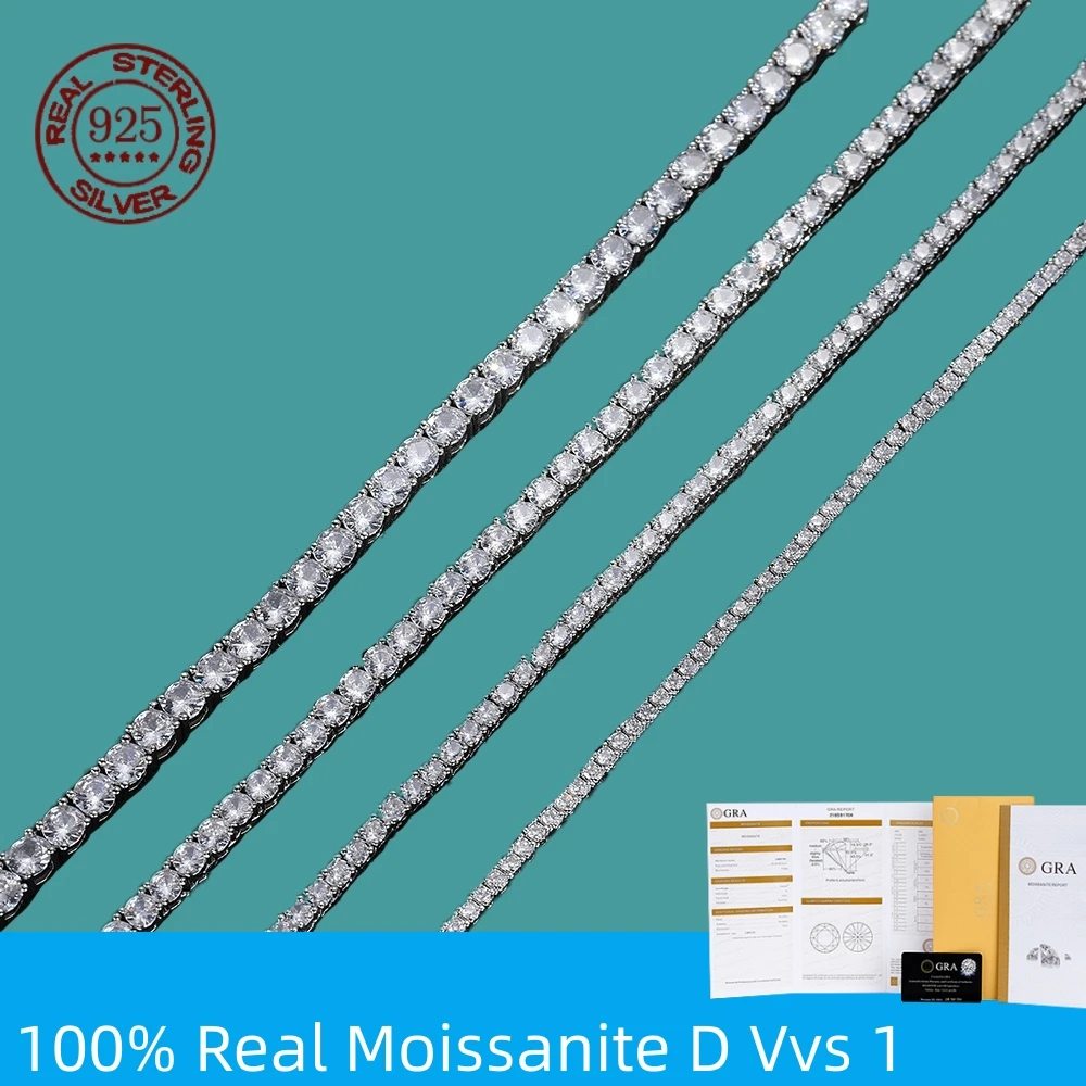 심플 펑크 2-6mm 모이사나이트 테니스 목걸이 (여성/남성용 초커 체인) 100% S 주얼리 선물