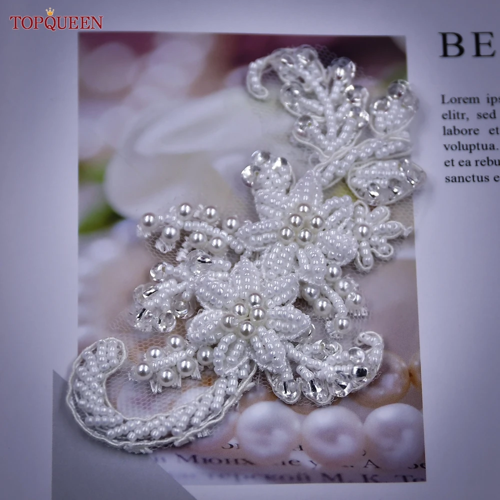 African lace fabric Floral Beaded Patches Bridal Lace Sewing Fabric Applique Pearl Tulle DIY Wedding Dresses Decoration Accessories