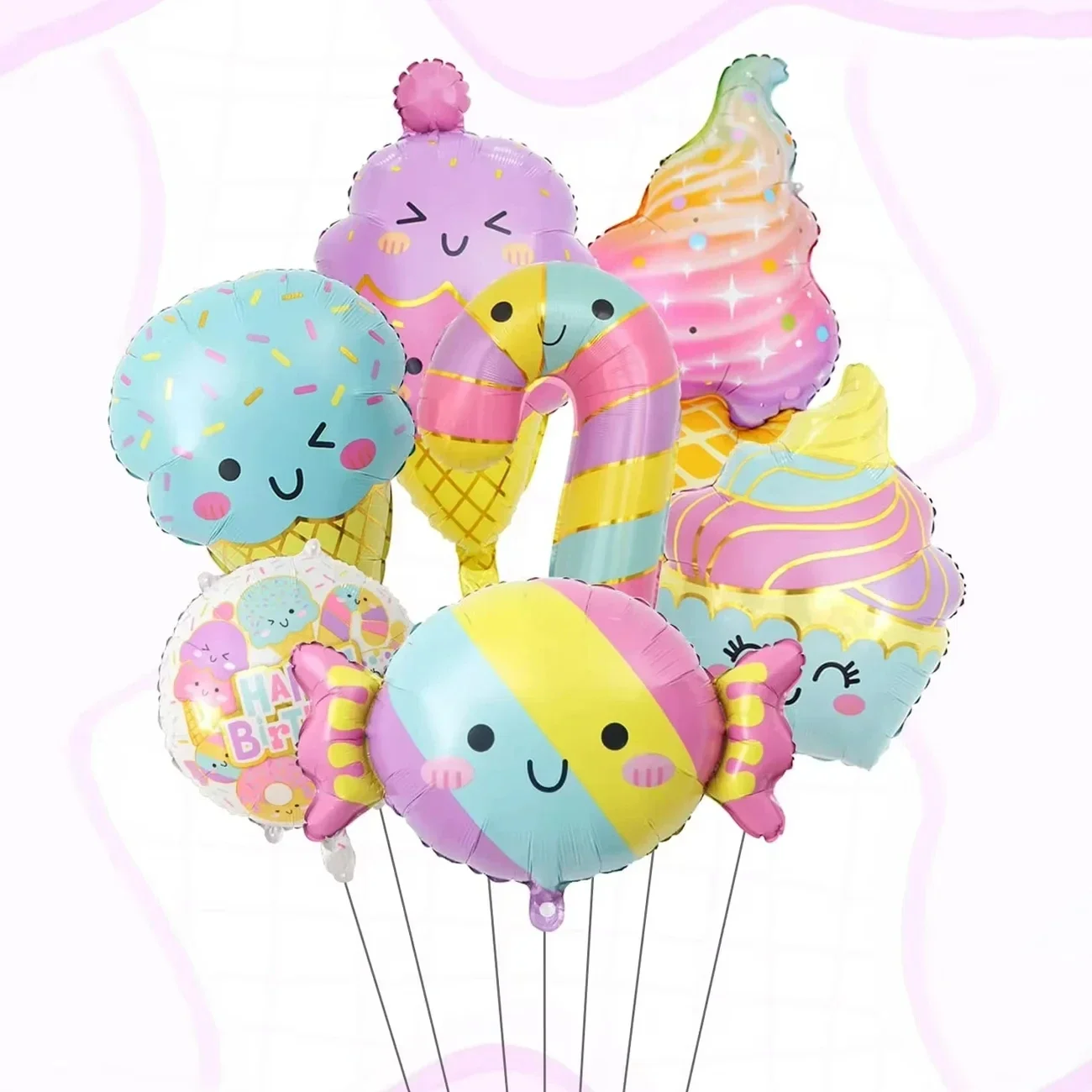 Bunte Sommer-Bonbon- und Eiscreme-Themenballons Rosa Geburtstags-Prinzessinnen-Schokoladen-Donut-Folienballons-Set