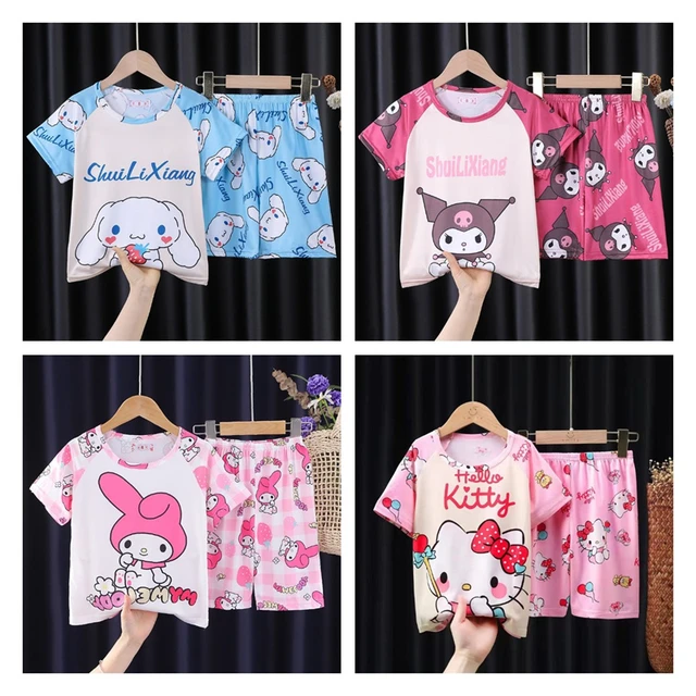 Conjunto de pijama de algodão kawaii infantil, Sanrio Kuromi Cinnamoroll,  pijamas fofos dos desenhos animados, Melody Kids, roupas domésticas, verão  - AliExpress