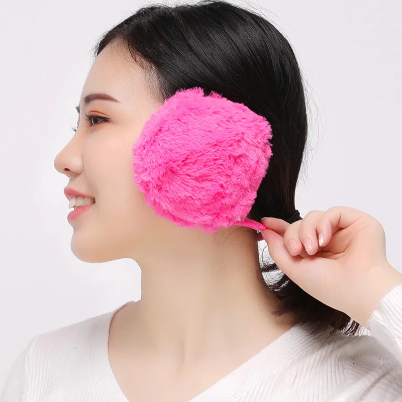 Warm Earmuffs Winter Girl Fluffy Fold Burger Shape Children Headphone Soft Cashmere Solid Cute Fake Fur Earlap