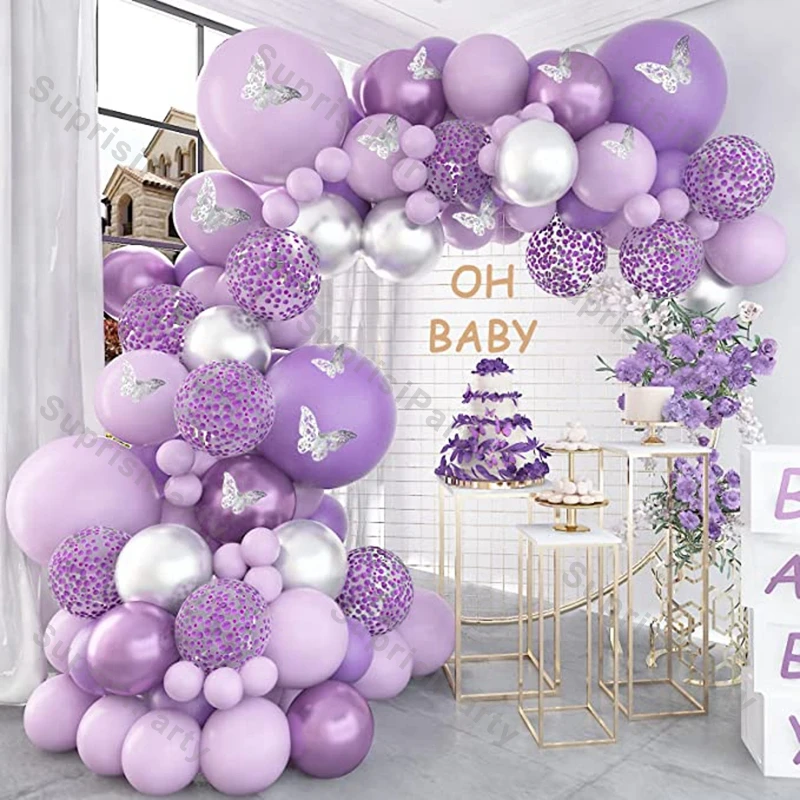 102/167pcs Doubled Purple Balloon Garland DIY Kit Pastel Lilac/violet  Balloons Wedding Bridal Shower Birthday Baby Shower Balloon Arch 