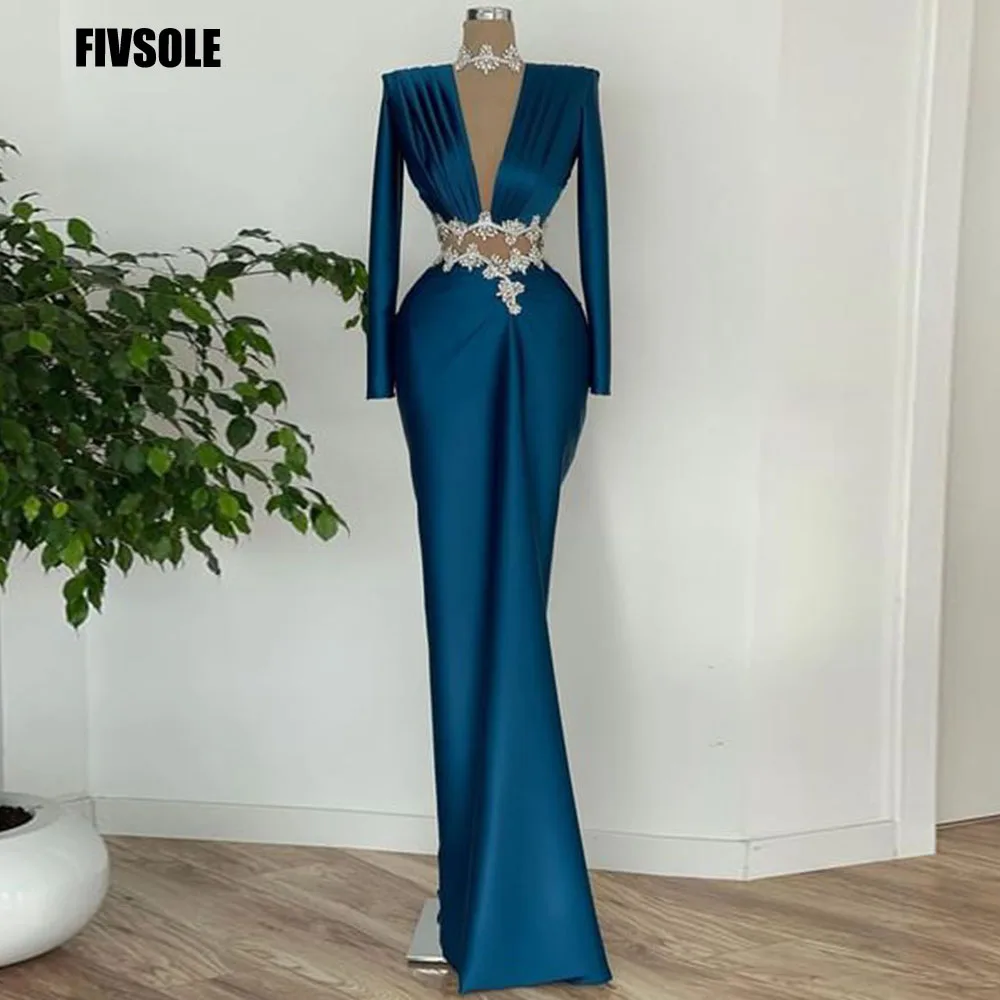 

Fivsole Long Sleeves Mermaid Prom Dresses 2022 Princess Women Prom Party Gowns Sexy Crystals Evening Dress Special Occasion Gown
