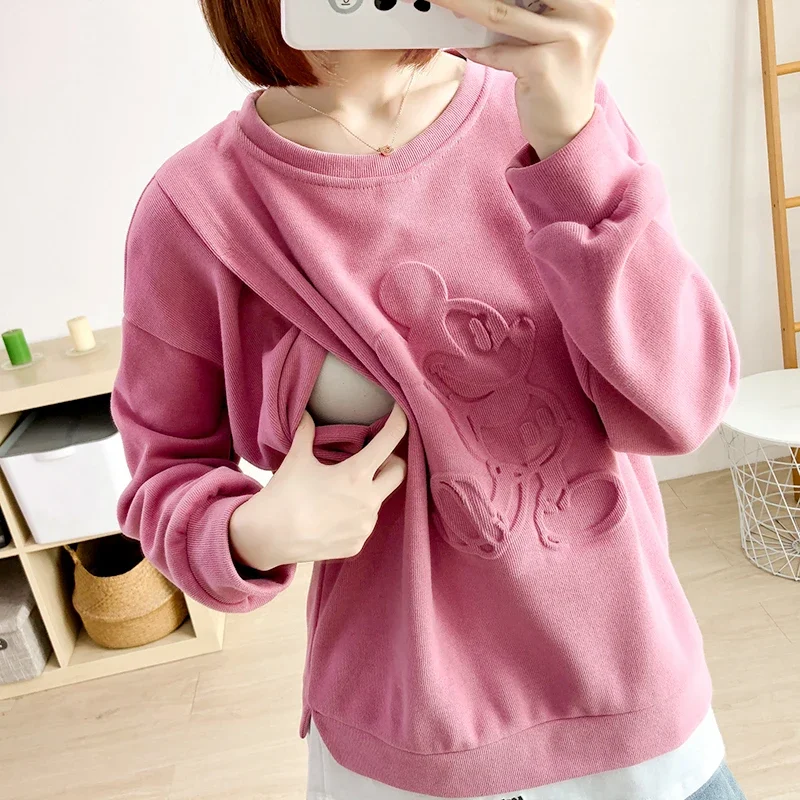Sweatshirt For Pregnant Women Cartoon Pattern Hoodies Clothes For Nursing Mothers Breastfeeding Clothes 3969