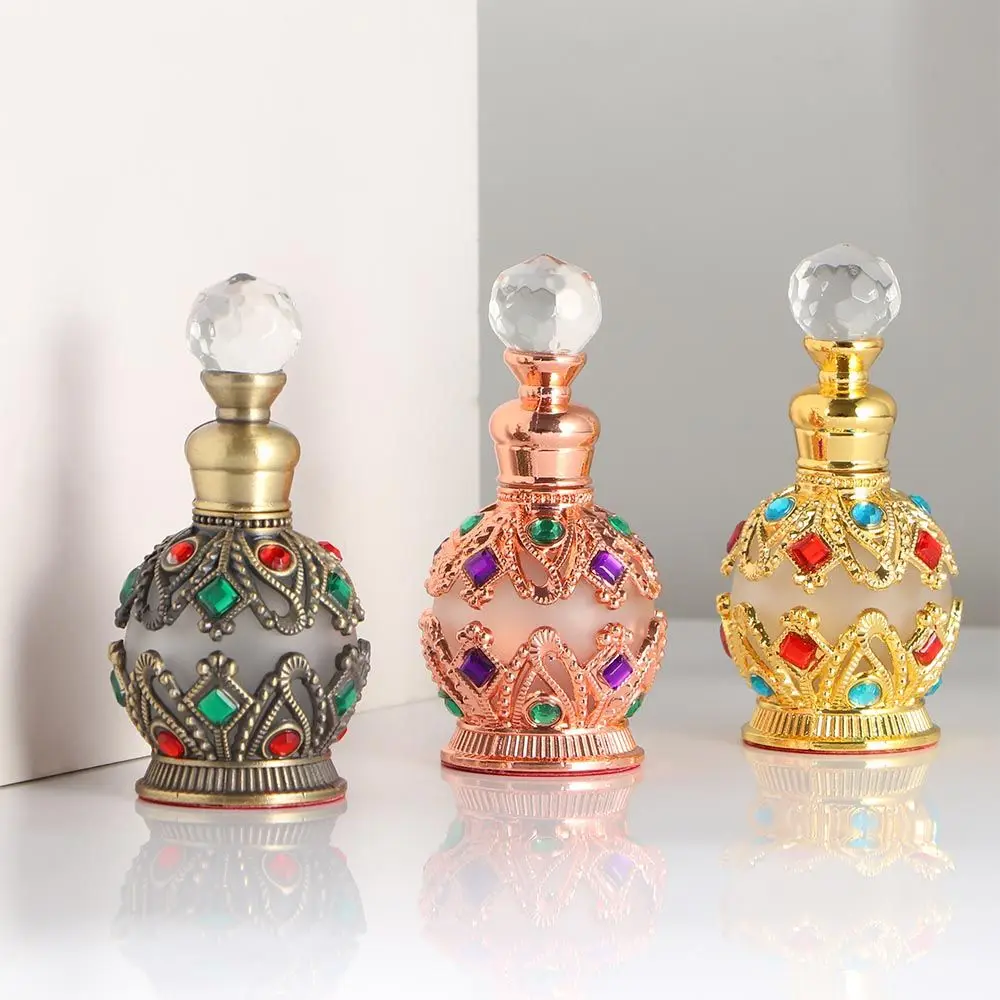 1PC 15ml Vintage Metal Perfume Bottle Arab Style Essential Oils Dropper Bottle Container Middle East Weeding