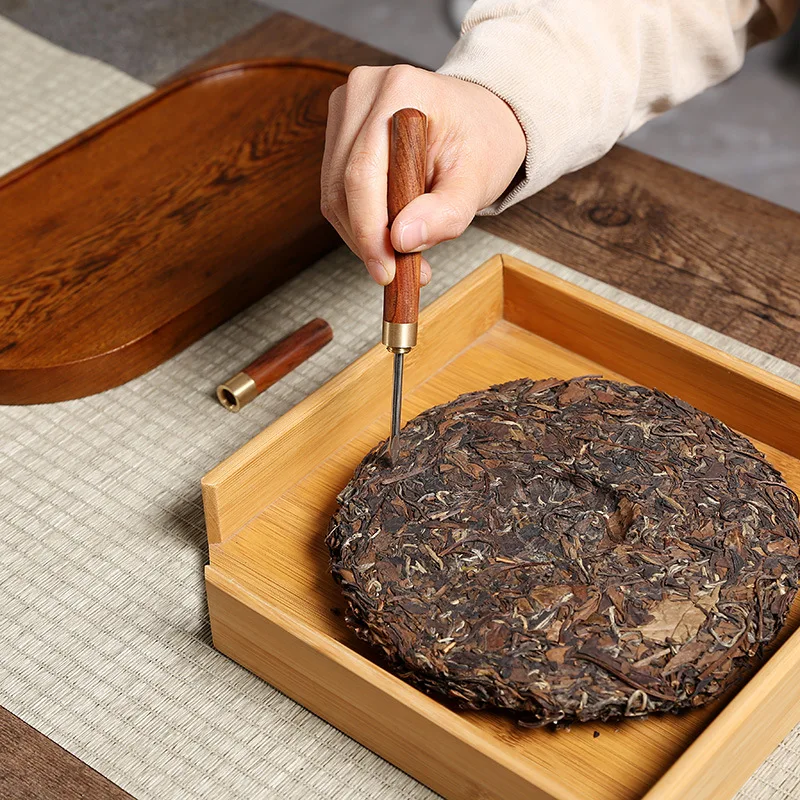 Tea Cutter Tea Needle Set Sandalwood Tea Knife Stainless Steel Ice Pick Ebony Wooden Handle and Sheath Tea Breaking Prying Conecake Accessories Tools