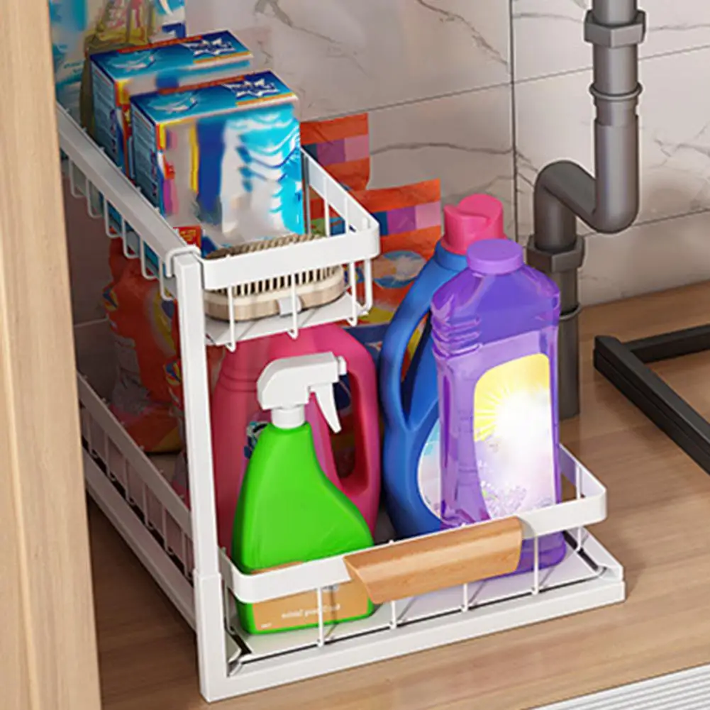 

Narrow Top Storage Shelf Efficient 2-tier Sliding under Sink Organizer Durable Metal Construction for Kitchen Bathroom Storage